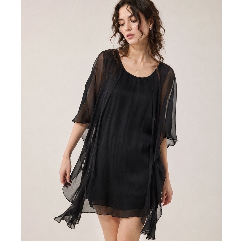 Tommy Bahama Chiffon Tassel Tie Back Flutter Sleeve Tunic Dress S Sheer Ethereal - Picture 1 of 8